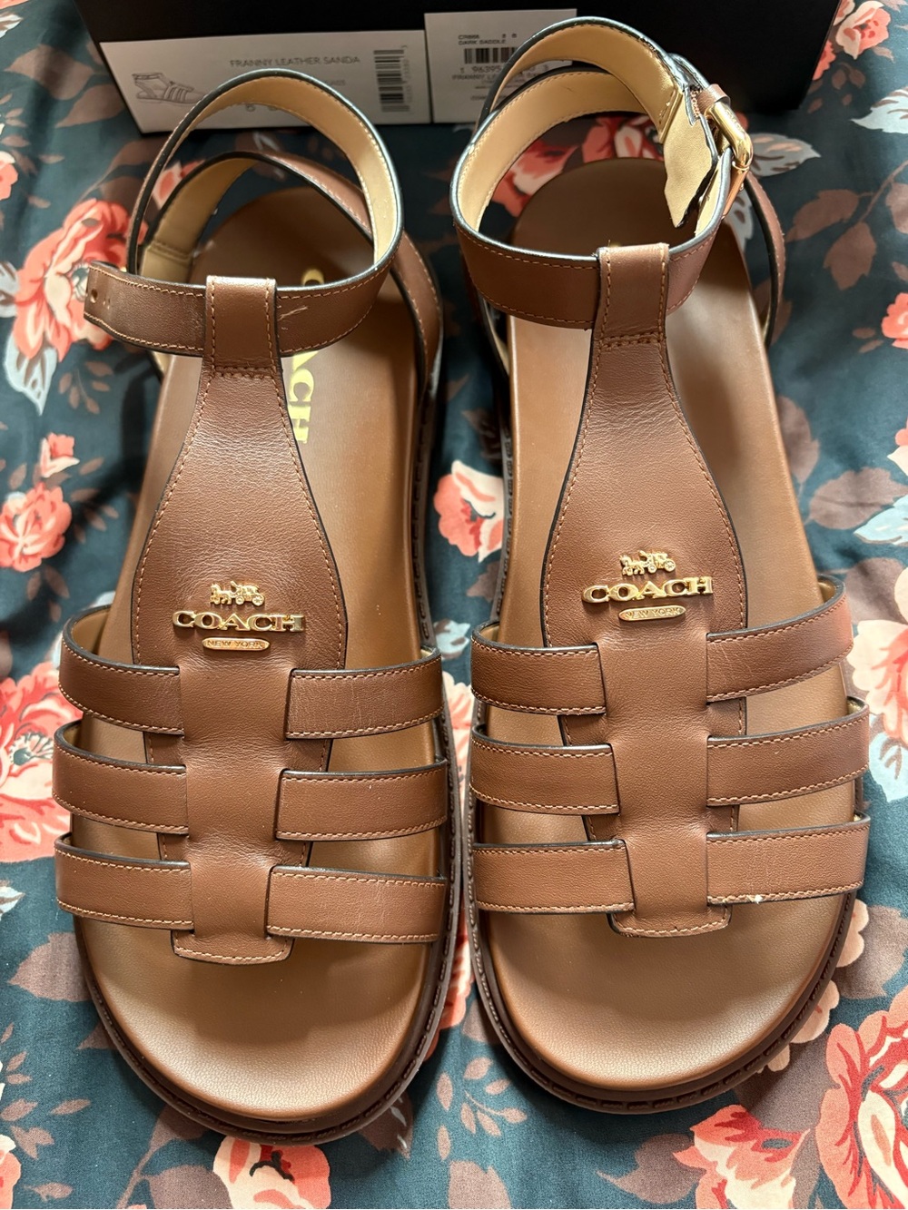 COACH Tan Leather Strappy Ankle Sandals